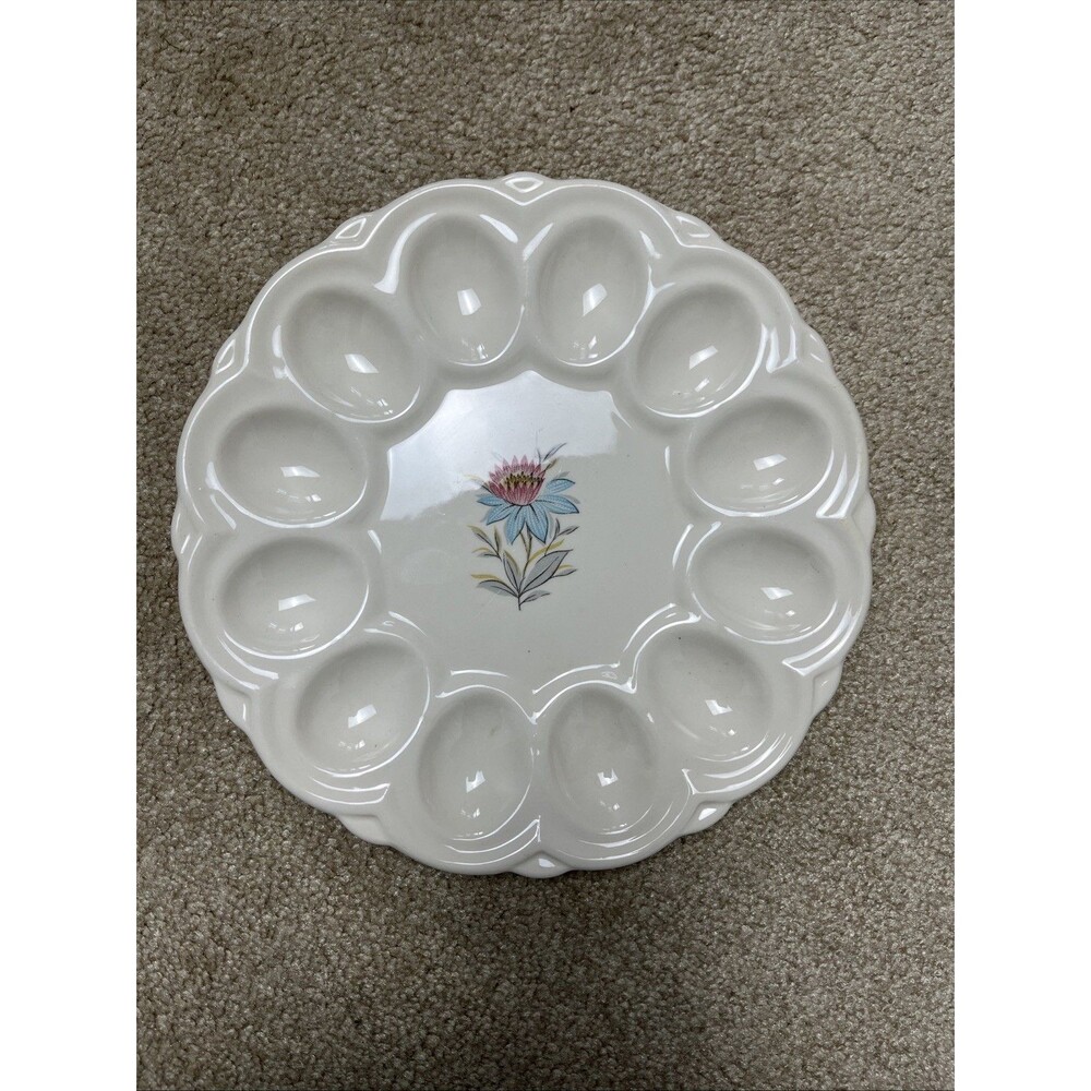 Vintage Steubenville Pottery Deviled Egg Platter‎ Easter MCM 9"